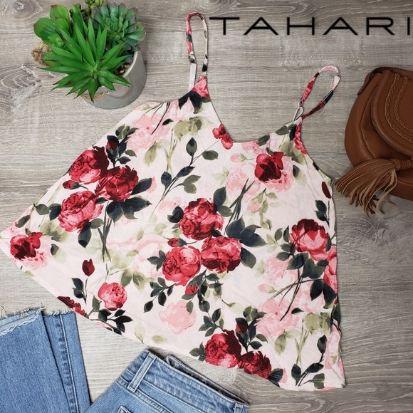 Tahari Tops - Tahari size small spaghetti strap floral crop top